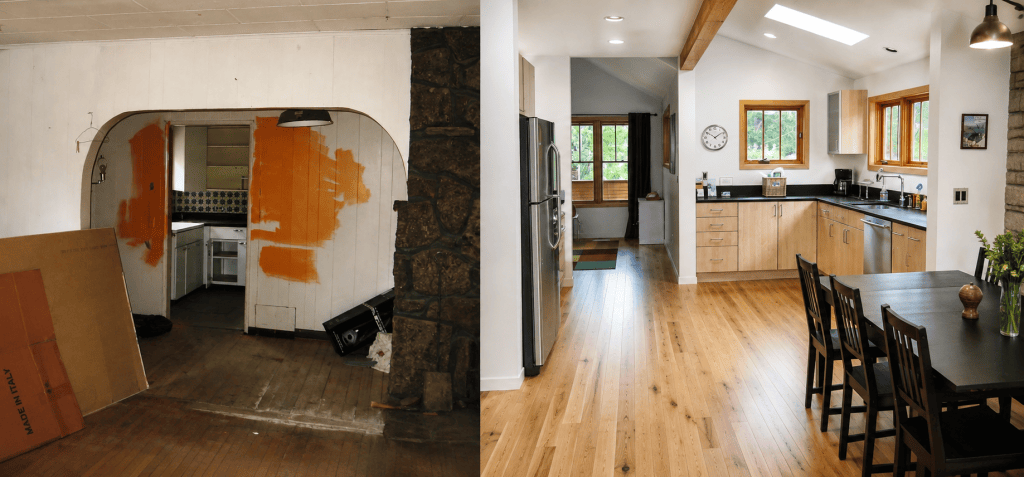 New flooring installation during home remodel by Alchemy Builders Inc